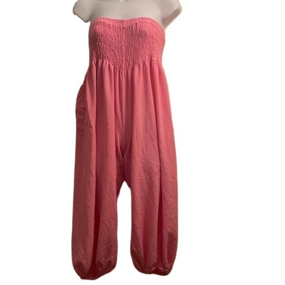 Harem Pants Pink Strapless Jumpsuit, Small - Picture 1 of 5
